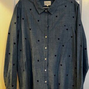 Sezane, Tomboy Shirt, Blue Hearts, 14